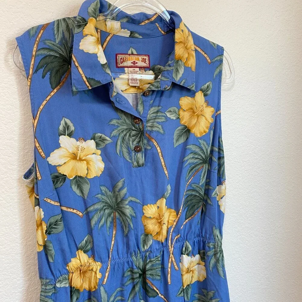 Caribbean Joe Blue Floral Hawaiian Dress 2X - Picture 3 of 6
